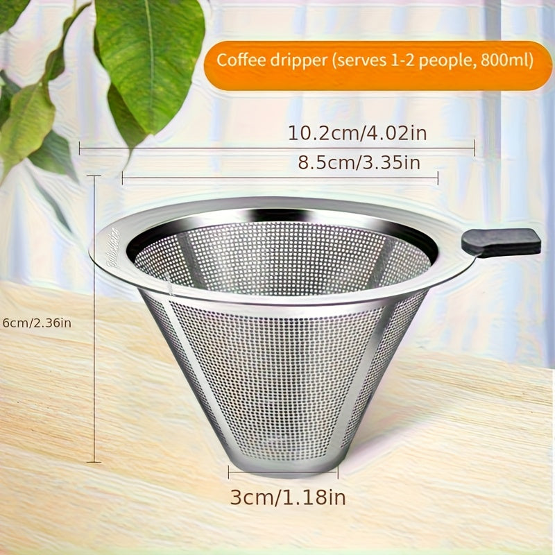 Double-Layer Coffee Filter Mesh for 1-2 Servings, Made of 304 Stainless Steel, Suitable for Hand-Pour Coffee Brewing. This Drip Coffee Pot Eliminates The Need for Paper Filters And Is Easy to Clean And Portable. Its Durable And Stylish Design Featur