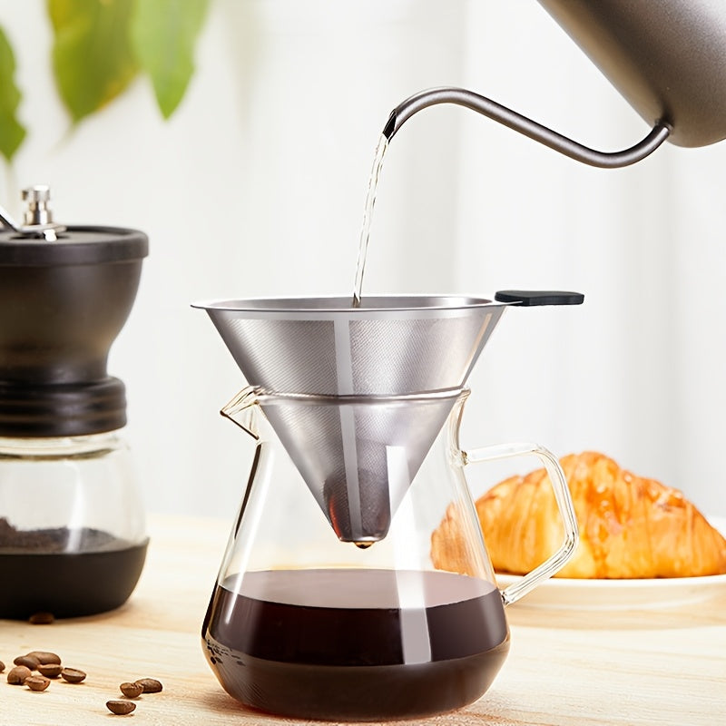 Double-Layer Coffee Filter Mesh for 1-2 Servings, Made of 304 Stainless Steel, Suitable for Hand-Pour Coffee Brewing. This Drip Coffee Pot Eliminates The Need for Paper Filters And Is Easy to Clean And Portable. Its Durable And Stylish Design Featur